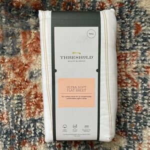 Threshold Full Kaki Striped Bed Flat Top Sheet